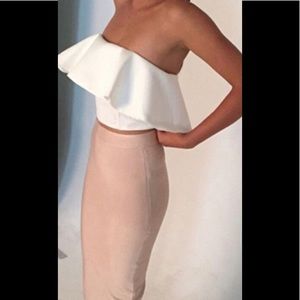 2 Piece Set - White Off The Shoulder Top / Pencil